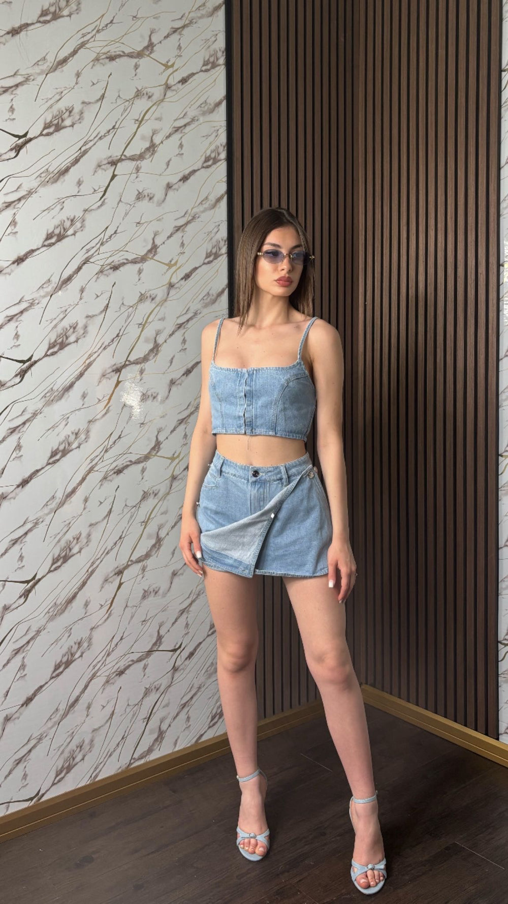 Completo Denim “Verona” – Top Bustier e Gonna-Pantalone in Jeans