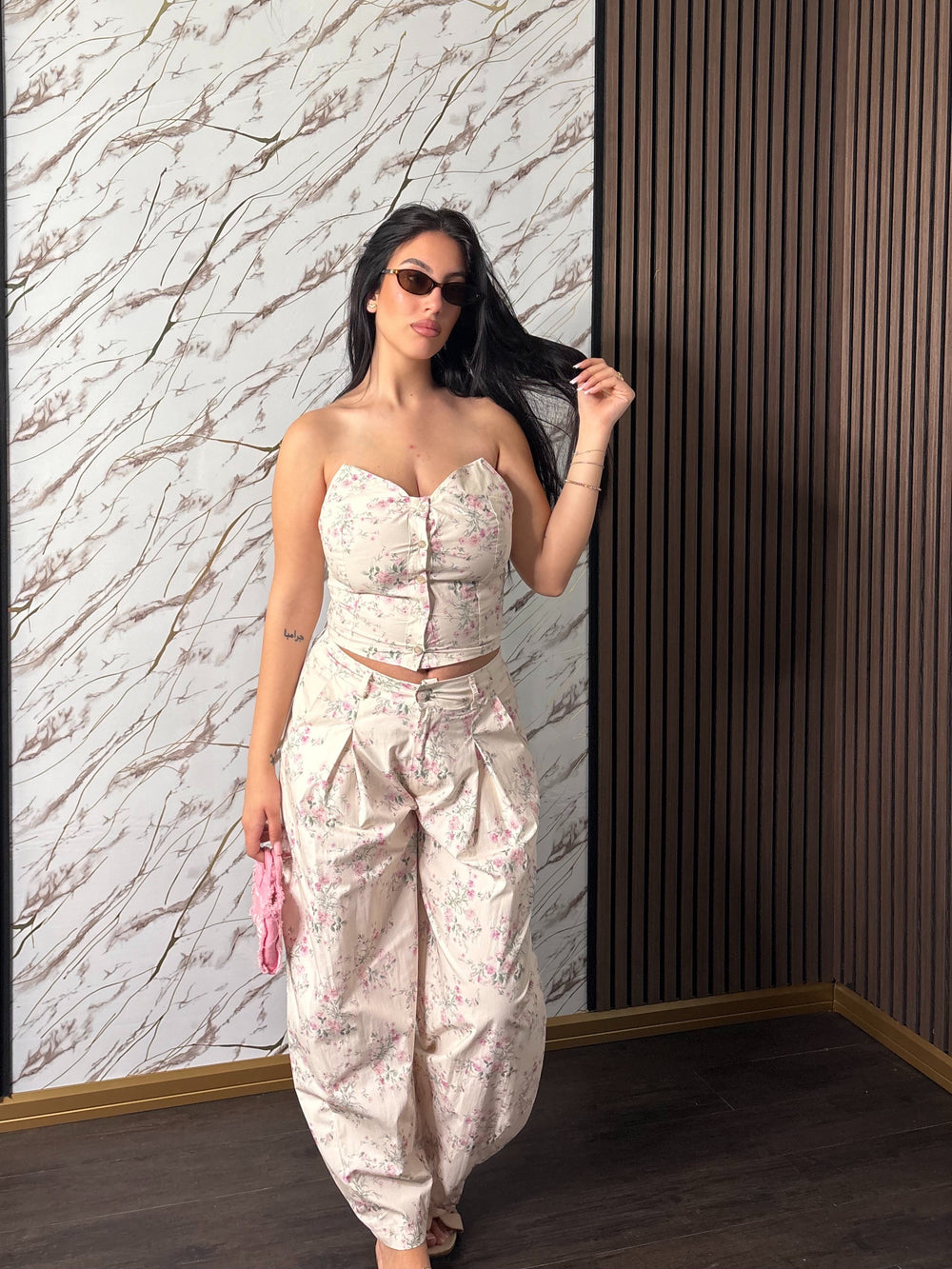 Coordinato “Firenze” – Bustier e Pantalone Palazzo Stampa Floreale