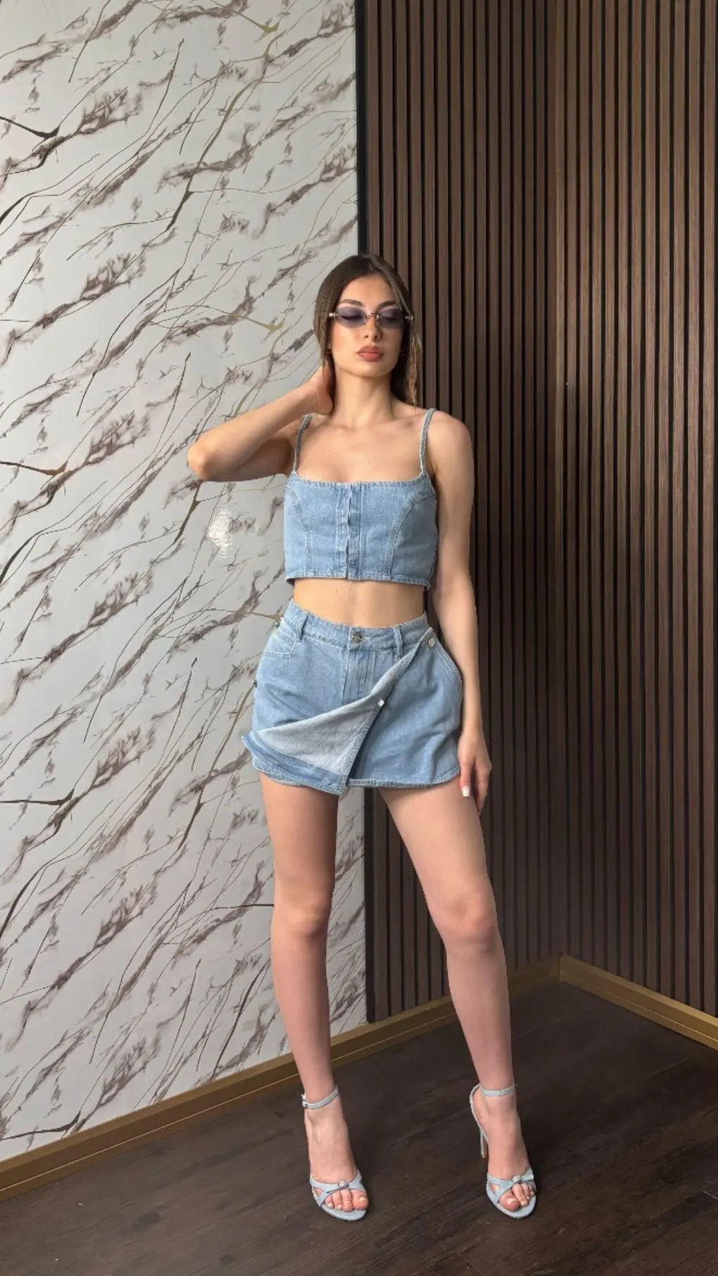 Completo Denim “Verona” – Top Bustier e Gonna-Pantalone in Jeans