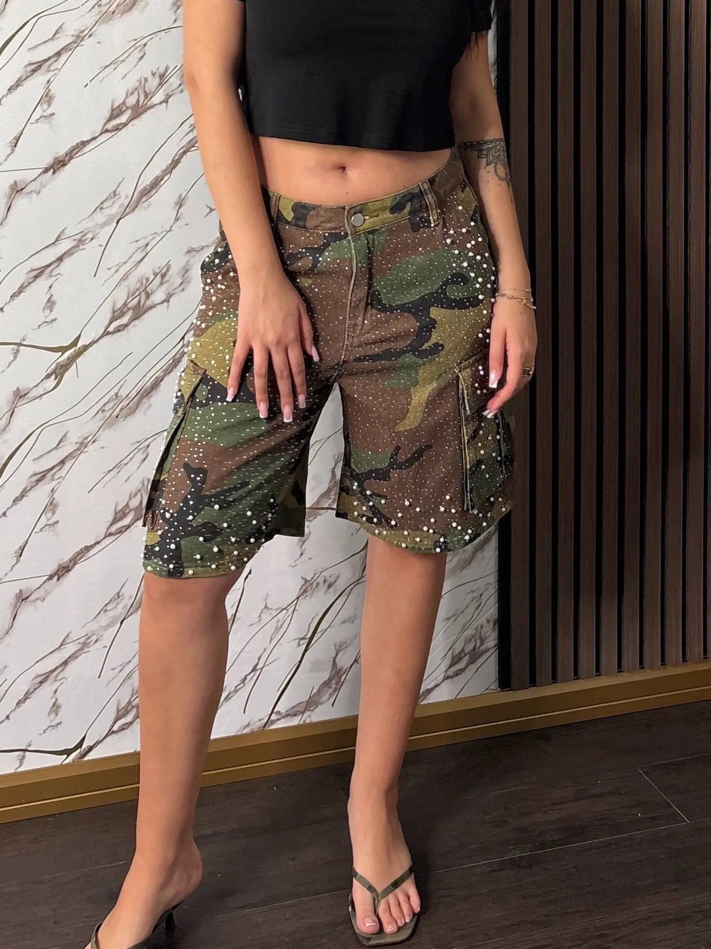 Bermuda “Modena” – Pantaloncini Camouflage con Strass