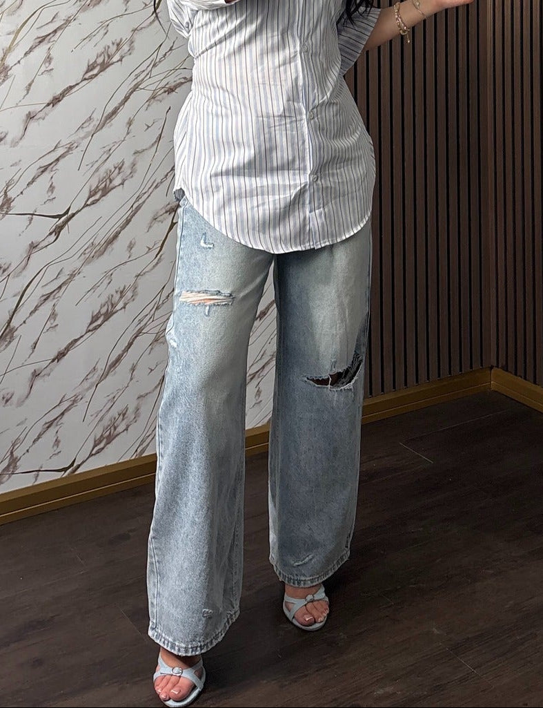 Jeans "Amalfi" – Wide Leg a Vita Alta con Strappi