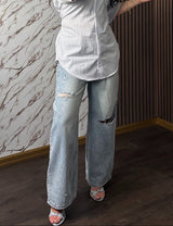 Jeans "Amalfi" – Wide Leg a Vita Alta con Strappi
