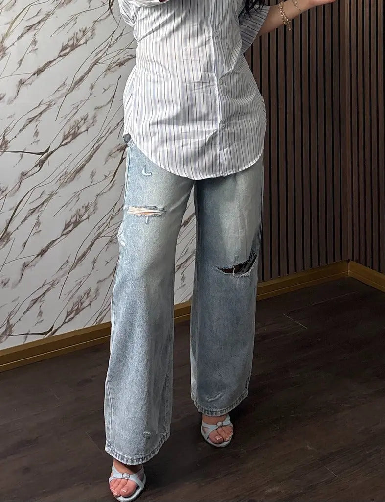 Jeans "Amalfi" – Wide Leg a Vita Alta con Strappi