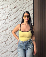Body "Riviera" – Top Bicolor a Spalline con Scollo Quadrato