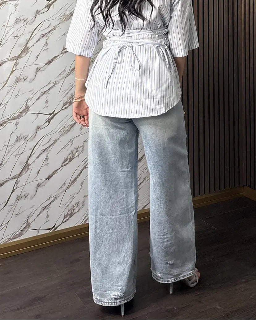Jeans "Amalfi" – Wide Leg a Vita Alta con Strappi