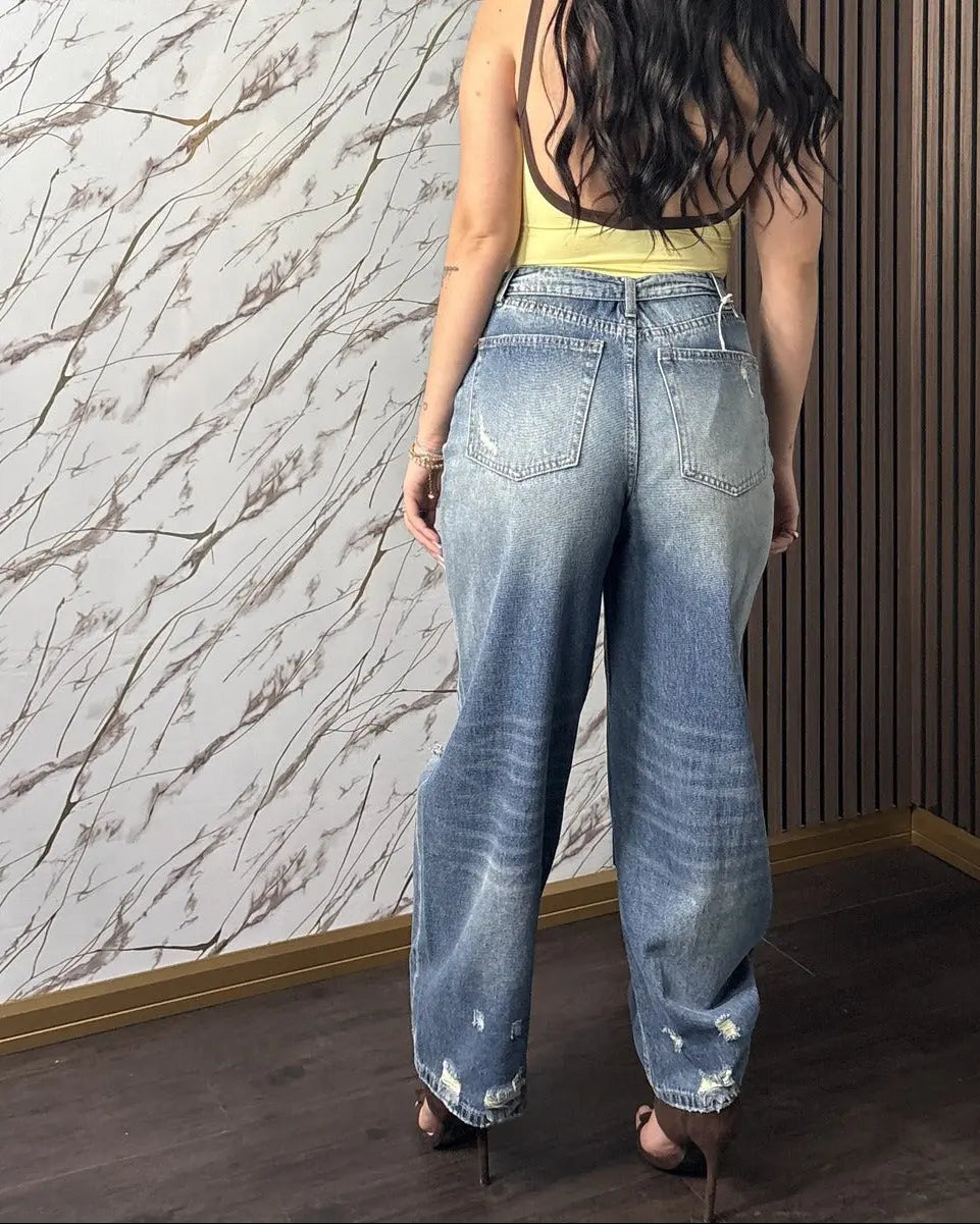 Jeans "Amalfi" – Wide Leg a Vita Alta con Strappi