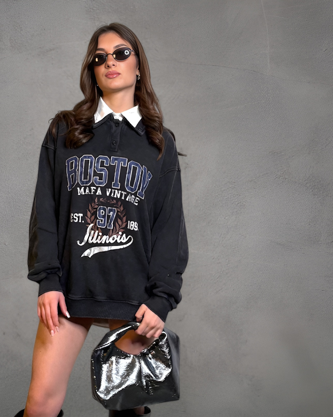 Felpa Oversize Boston Vintage