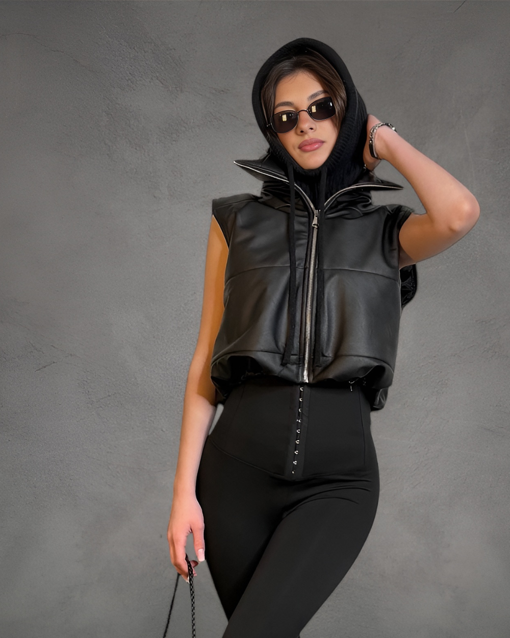 Faux Leather Puffer Vest